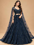 Midnight Navy Blue Embellished Lehenga Set with Sheer Dupatta | Women's Wedding Wear