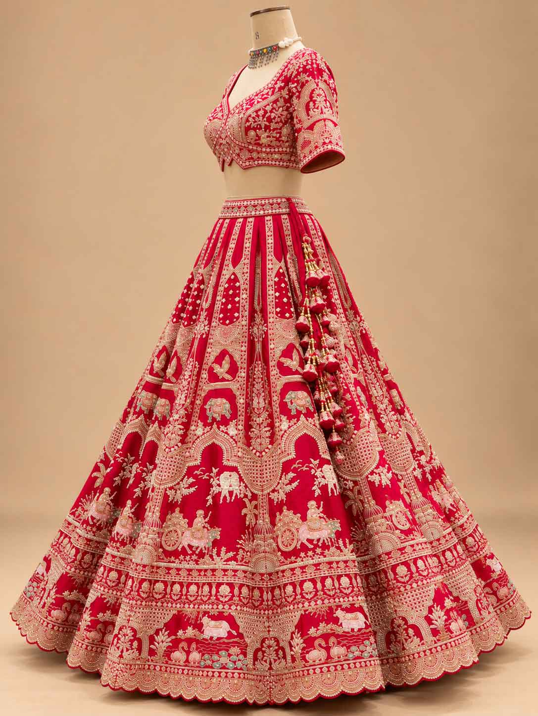 Red & Ivory Embroidered Lehenga Set with Dupatta | Women's Bridal & Wedding Wear