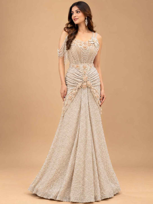 Ivory Embellished Floor-Length Gown with Beadwork & Floral Detailing for women – product view 1