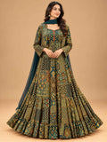 Teal Green Printed Anarkali Suit Set with Dupatta | Women's Festive Ethnic Wear