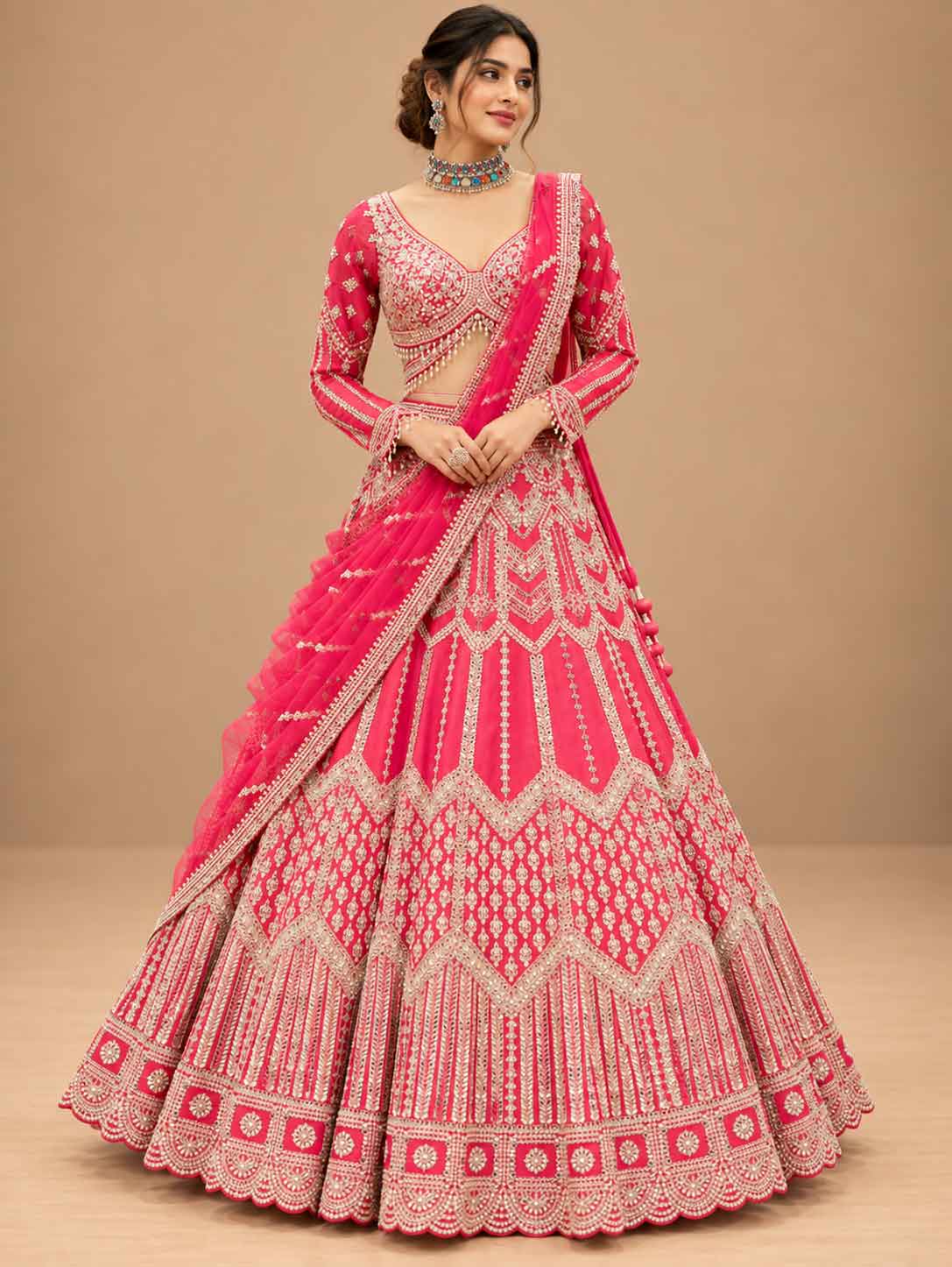 Pink Embroidered Lehenga Set with Dupatta | Women's Wedding & Festive Wear
