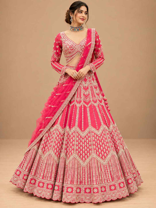 Pink Embroidered Lehenga Set with Dupatta – product view 1