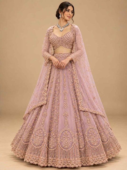 Dusty Lavender Embroidered Lehenga Set with Dupatta – product view 1