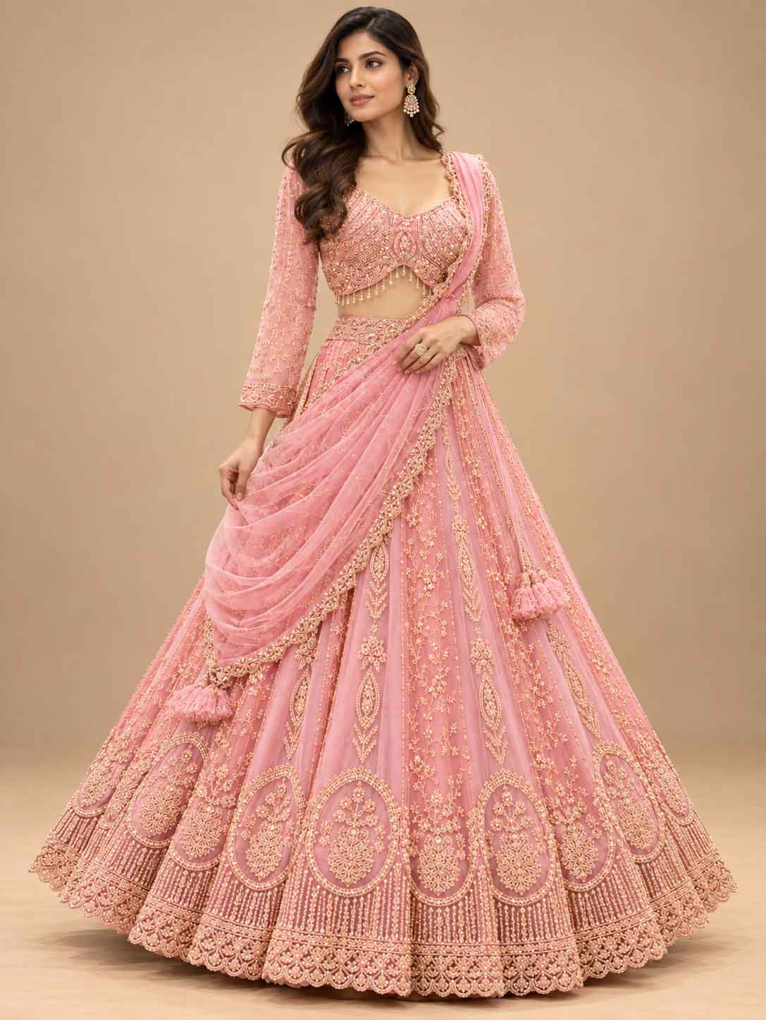 Soft Pink Embroidered Lehenga Set with Dupatta | Women's Wedding Wear