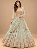 Sage Green Embroidered Lehenga Set with Dupatta | Women's Wedding Wear