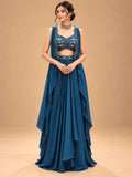 Deep Teal Blue Embroidered Lehenga Set with Embellished Blouse & Dupatta | Women's Ethnic Wear