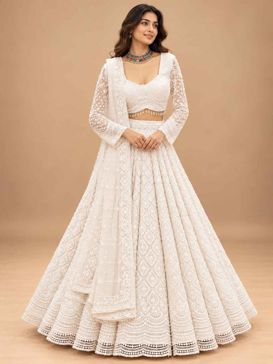 White Embroidered Lehenga Set with Dupatta – product view 1