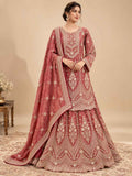 Dusty Rose Embellished Anarkali Suit Set with Printed Flared Bottom & Dupatta | Festive Ethnic Wear