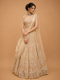 Gold Embroidered Bridal Lehenga with Floral Detailing & Dupatta | Wedding Wear