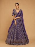 Purple Embroidered Bridal Lehenga with Gold Detailing & Dupatta | Wedding Wea