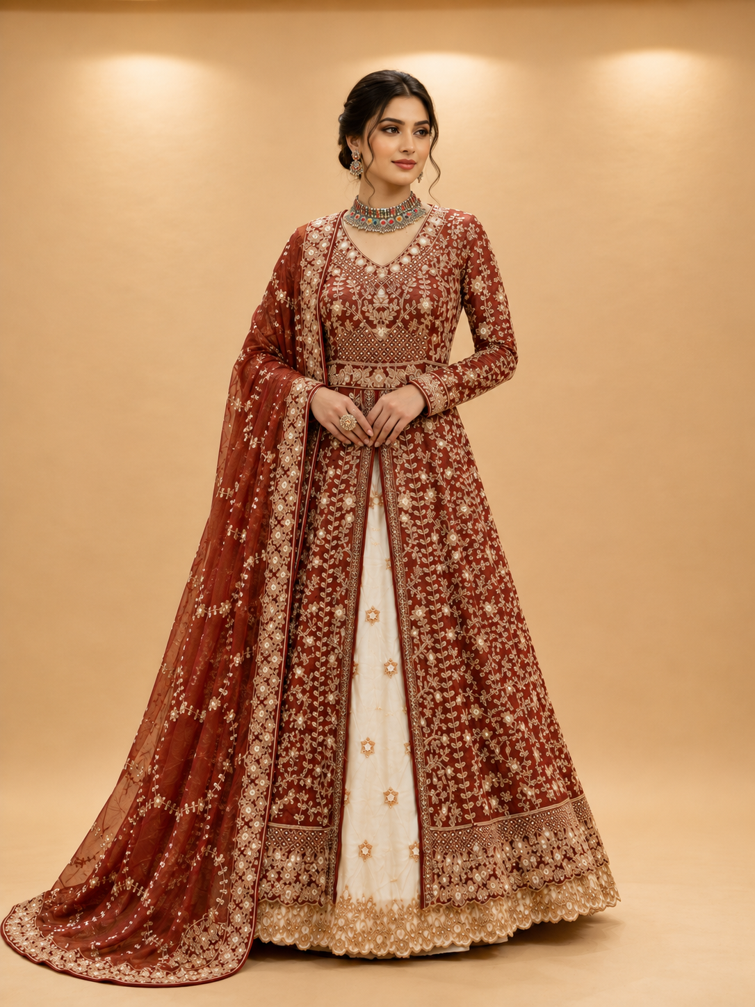 Maroon Embroidered Anarkali Suit with Dupatta | Wedding & Festive Wear