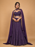 Wine Embroidered Lehenga Set with Blouse & Dupatta | Wedding & Festive Wear