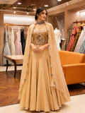 Elegant Gold Embroidered Lehenga Set with Sheer Cape Dupatta | Festive & Wedding Wear