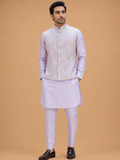 Men's Lavender Kurta Pajama with Embroidered Nehru Jacket | Premium Wedding & Festive Ethnic Wear