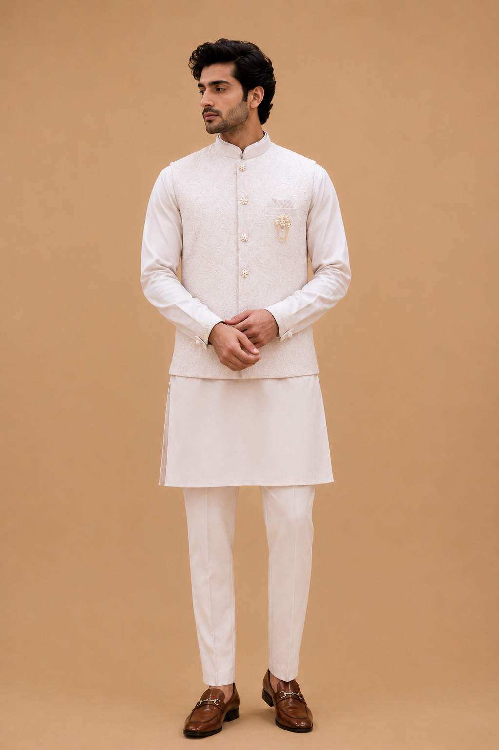 Men's Pink Kurta Pajama with Embroidered Nehru Jacket | Designer Festive & Wedding Ethnic Wear