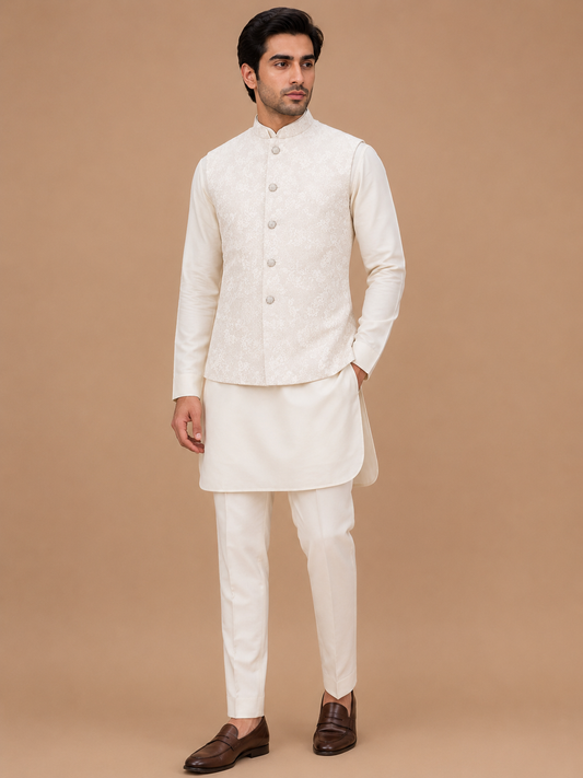 Men's onion kurta pajama with designer Nehru jacket