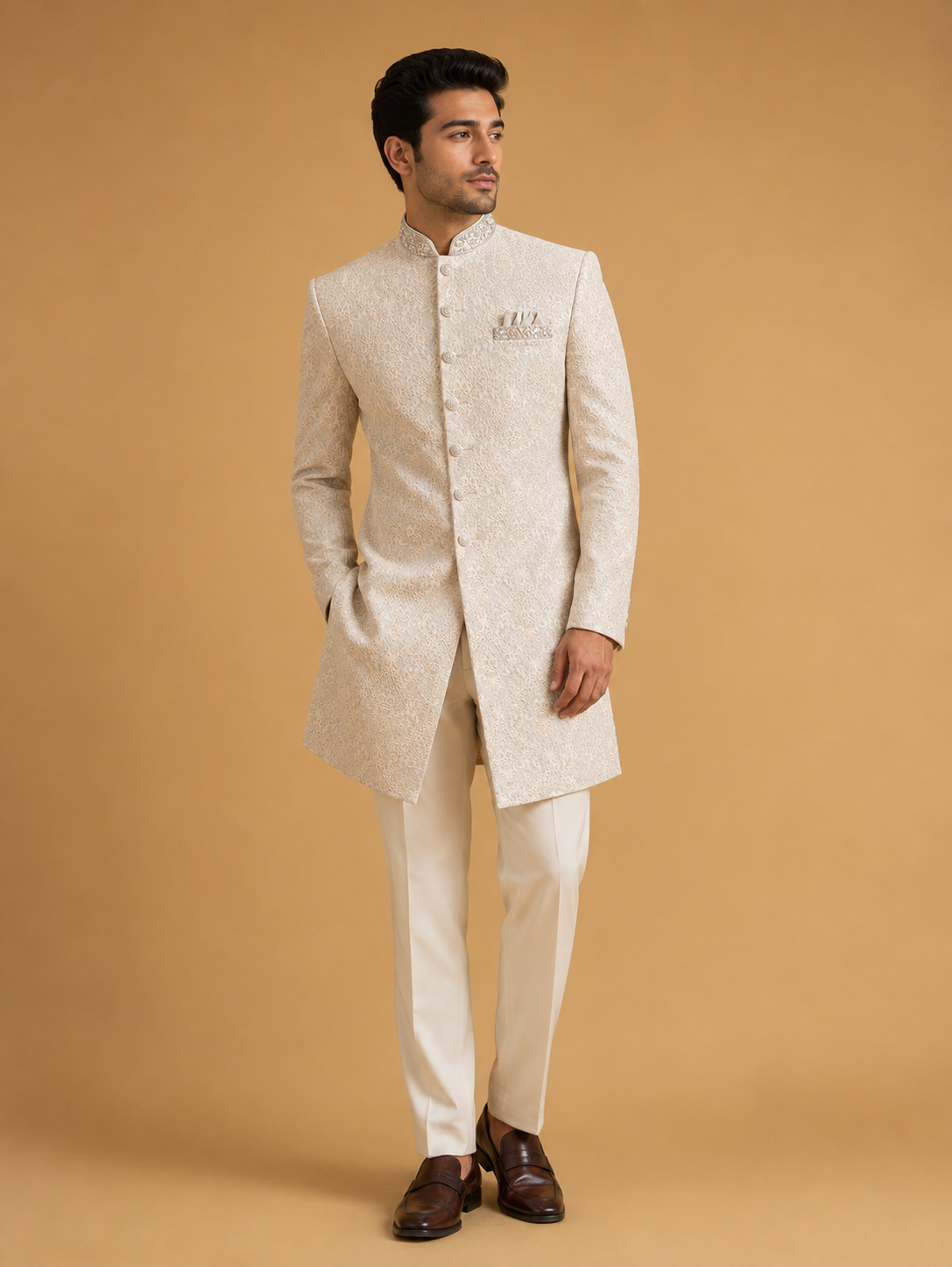 Pista Embroidered Sherwani Set for Men | Elegant Wedding & Festive Wear