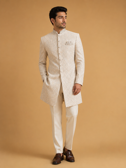 Pista Embroidered Sherwani Set for Men | Elegant Wedding & Festive Wear