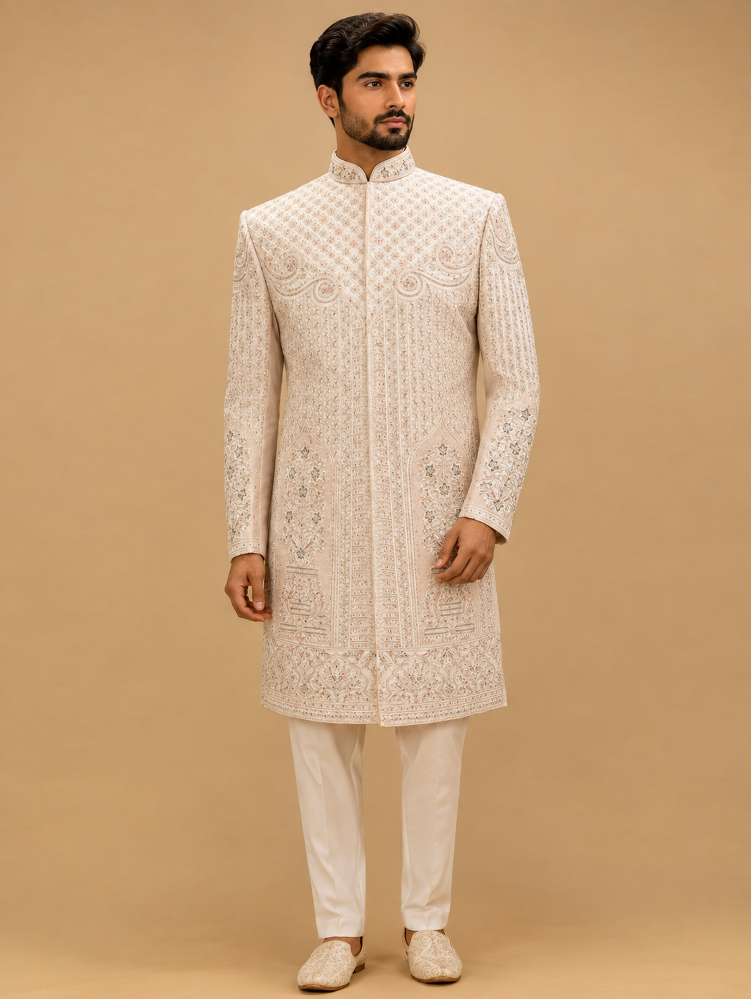 Cream Embroidered Sherwani Set for Men | Luxury Wedding & Festive Wear
