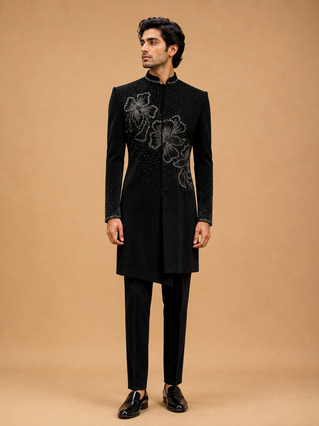 Black Designer Embroidered Sherwani for Men | Luxury Wedding & Reception Wear
