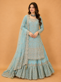 Sky Blue Embroidered Sharara Suit Set for Women | Designer Festive Wear