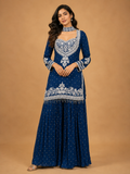 Blue Embroidered Sharara Set for Women | Festive Ethnic Wear