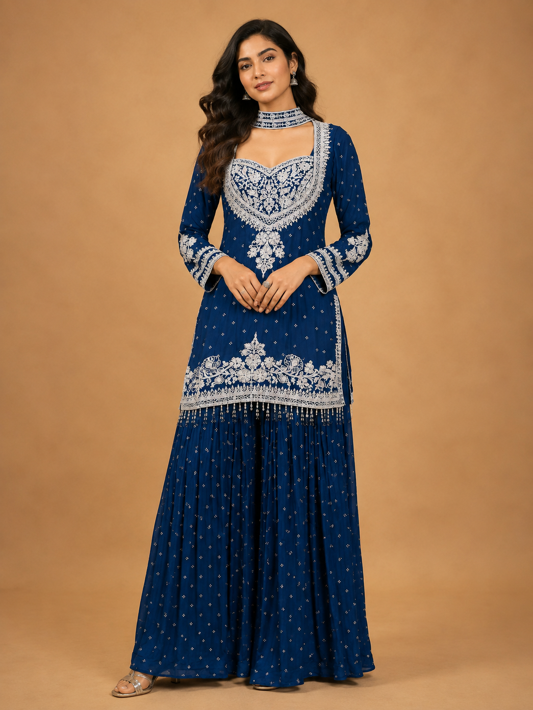 Blue Embroidered Sharara Set for Women | Festive Ethnic Wear