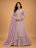 Onion colour embroidered Anarkali suit set for women with matching dupatta and flared silhouette