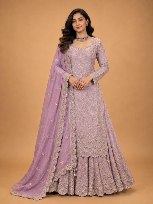 Onion embroidered Anarkali gown for women by ASMA Bengaluru