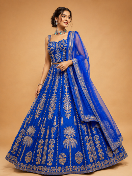 Royal Blue Designer Lehenga Choli for Women | Gold Embroidered Wedding Wear