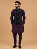Men's Wine Kurta Pajama with Designer Jacquard Nehru Jacket | Premium Wedding & Festive Ethnic Wear