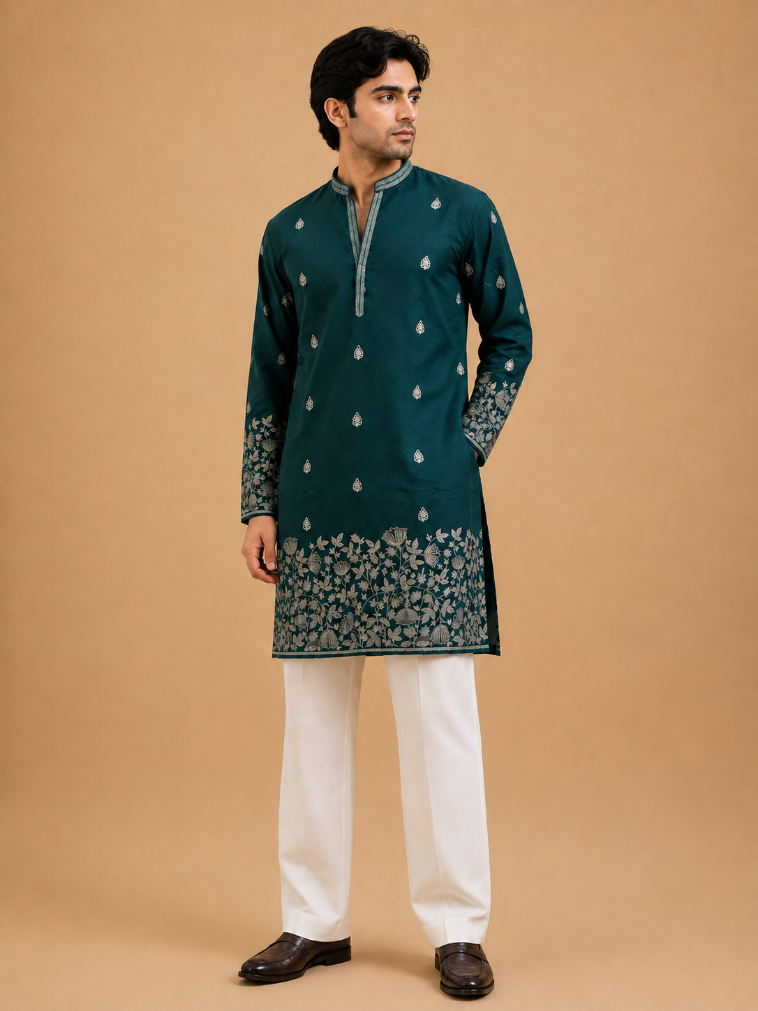 Men's Green Embroidered Kurta Pajama | Premium Designer Ethnic Wear for Weddings & Festive Occasions