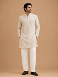 Men's Cream Embroidered Kurta Pajama | Premium Designer Ethnic Wear for Weddings & Festive Occasions