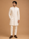 Men's Gold Designer Sherwani | Premium Jacquard Wedding Sherwani for Groom & Reception Wear