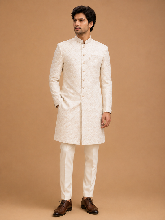 Men's gold designer jacquard wedding sherwani