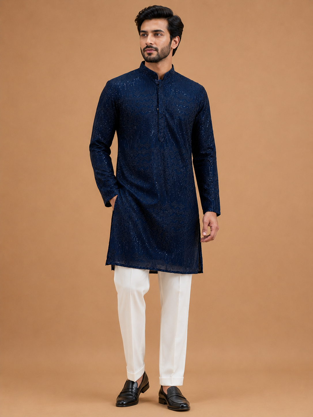 Men's Navy Blue Embroidered Kurta Set | Premium Designer Ethnic Wear for Wedding & Festive Occasions
