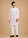 Men's Pink Embroidered Kurta Set | Premium Designer Ethnic Wear for Wedding, Festive & Traditional Occasions