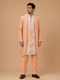 Men's Gold Embroidered Kurta Set with Open Jacket | Premium Designer Ethnic Wear for Wedding & Festive Occasions