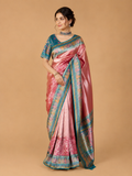Women’s Rani Pink Silk Saree with Multicolour Woven Border | Festive & Wedding Wear