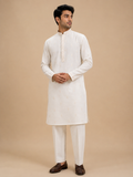 Men’s Cream Embroidered Kurta with White Trousers | Elegant Festive Ethnic Wear