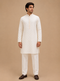 Men’s Cream Printed Kurta with White Trousers | Elegant Festive Ethnic Wear