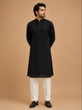 Men’s Mustard Yellow Embroidered Kurta with White Trousers | Festive Ethnic Wear
