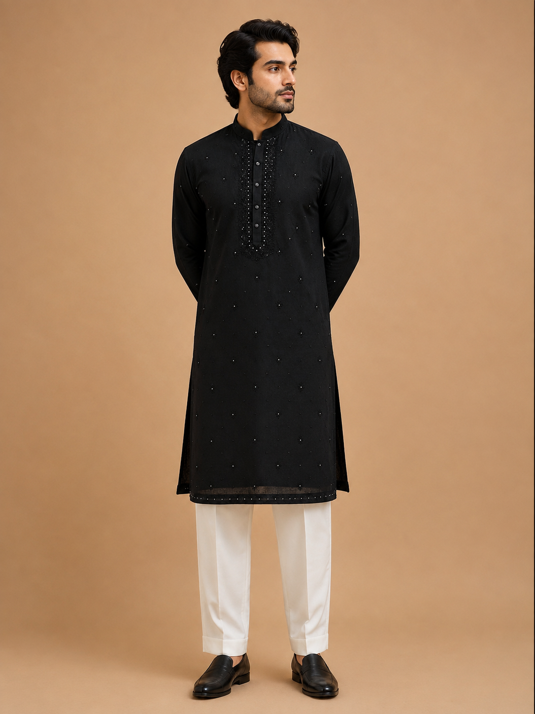Men’s Mustard Yellow Embroidered Kurta with White Trousers | Festive Ethnic Wear
