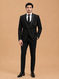 Luxury Black Three-Piece Tuxedo Suit for Men with Satin Shawl Lapel | Premium Wedding, Reception & Black-Tie Formal Wear