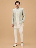Premium Sage Green Embroidered Indo-Western Sherwani Set for Men | Wedding & Reception Wear