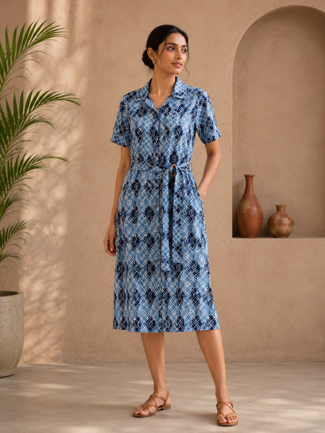 Blue printed straight cotton kurti for women