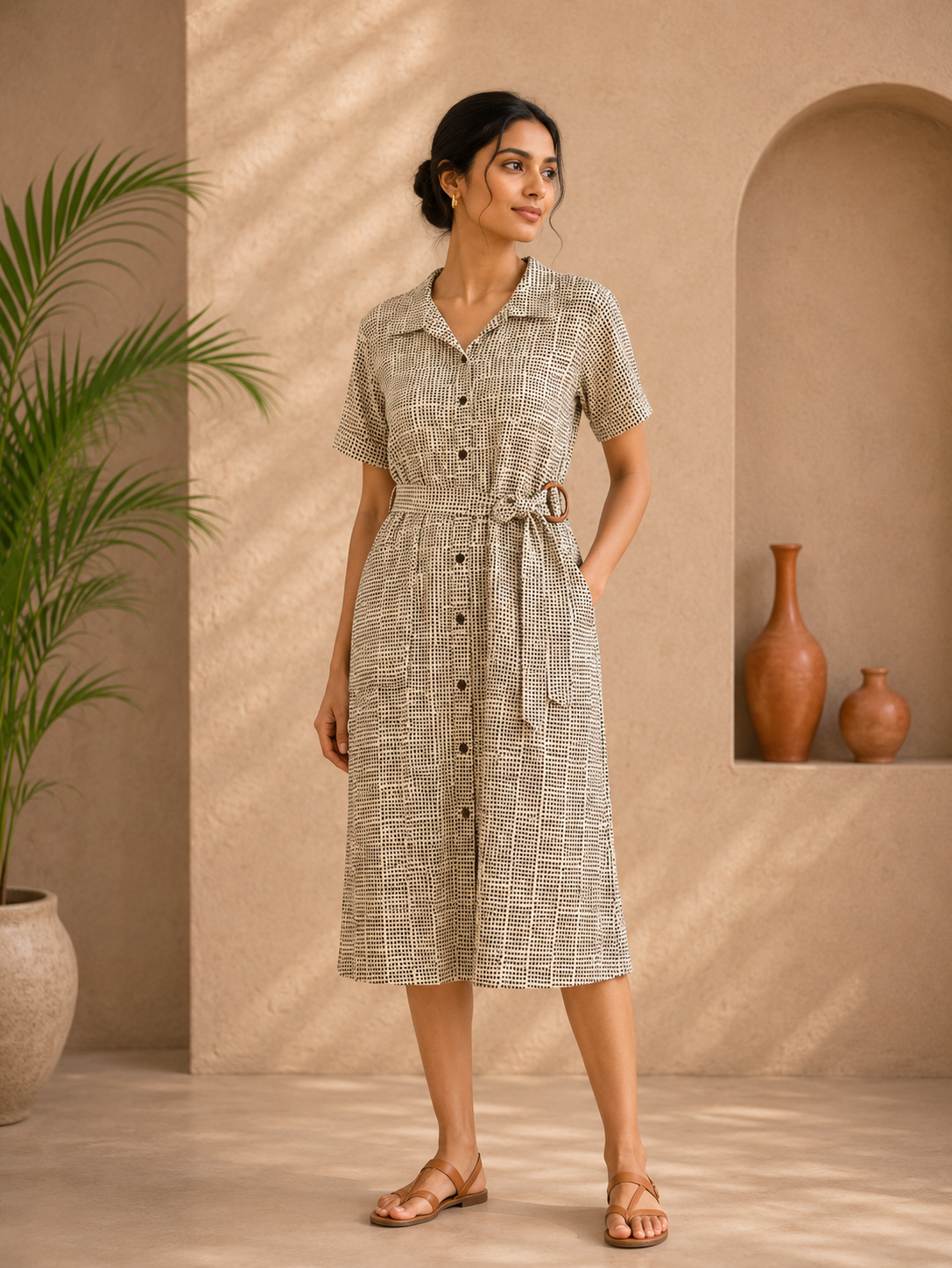 Cream printed straight cotton kurti for women