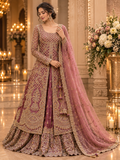 Dusty mauve heavy embroidered jacket style lehenga set - view 2