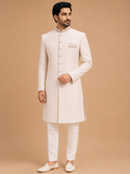 Men's Ivory Jacquard Sherwani Set with Trousers | Premium Designer Wedding Ethnic Wear