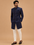 Men's Purple Jacquard Sherwani Set with Ivory Trousers | Premium Designer Wedding Ethnic Wear